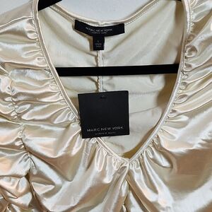 Marc New York Satin V-Neck Blouse in Ivory Cream.  New